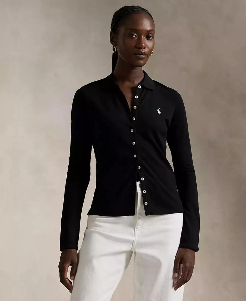 Ralph Lauren Women's Buttoned-Placket Long-Sleeve Polo Shirt 1