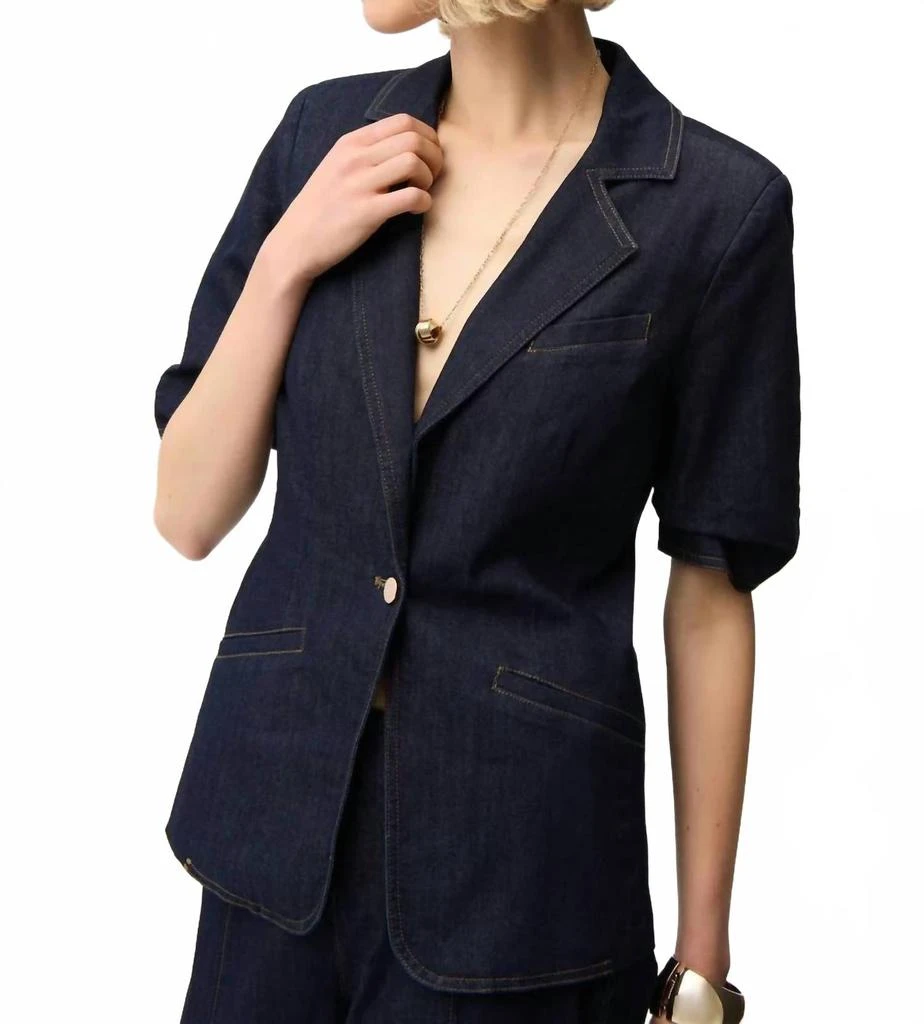 JOSEPH RIBKOFF Short Sleeve Fitted Blazer In Denim