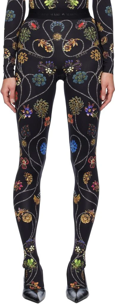MARINE SERRE Black Floral Jewelry Printed Jersey Leggings 1