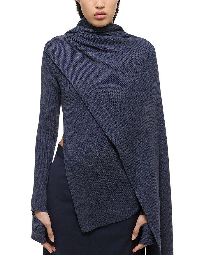 Helmut Lang Ribbed Draped Merino Wool Sweater 4