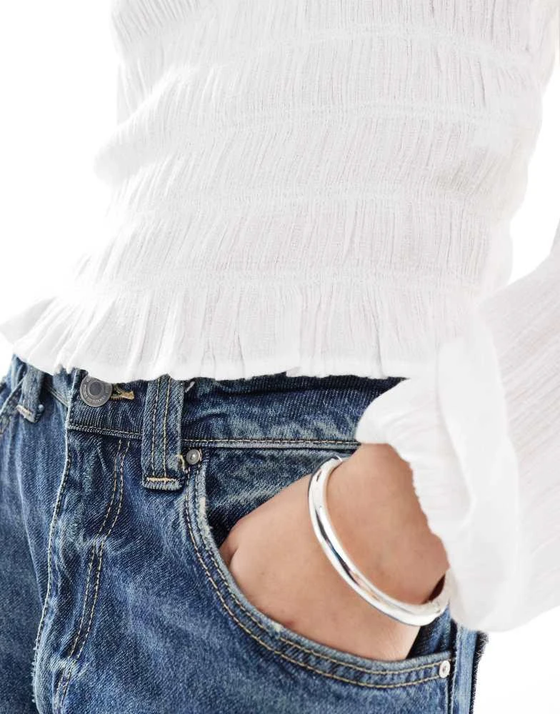 Stradivarius Stradivarius smocked blouse in white 2