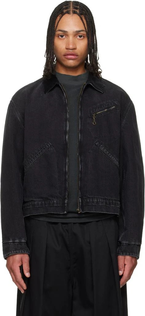 MAISON MARGIELA Black Corduroy Collar Faded Denim Jacket