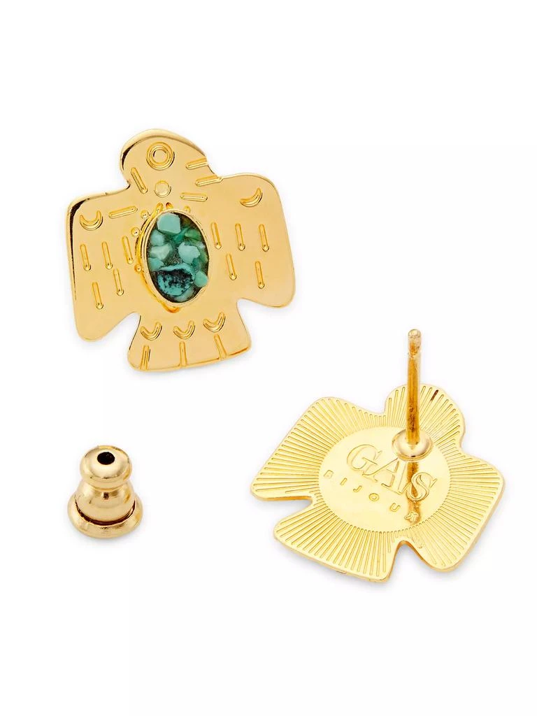 GAS Bijoux Eagle 24K-Gold-Plated &amp; Turquoise Stud Earrings 3