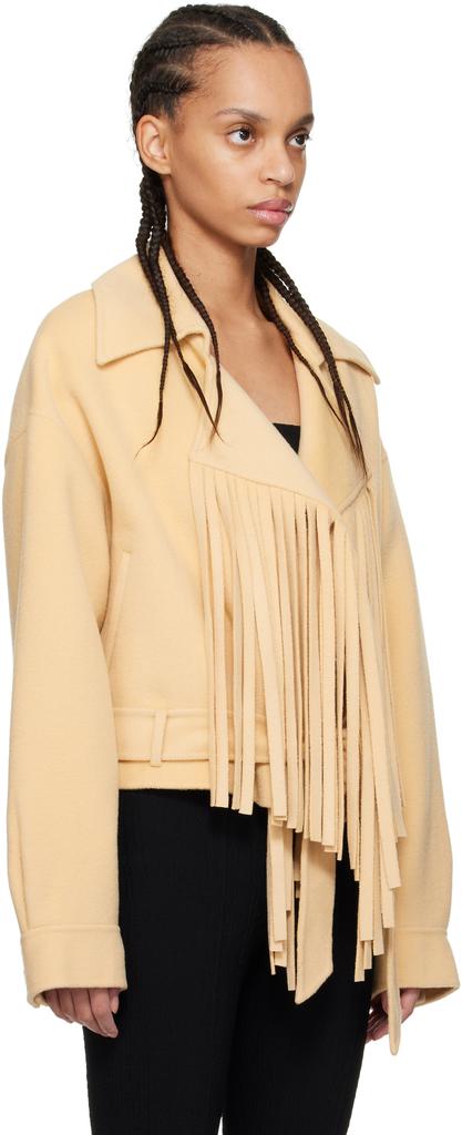 Nanushka Beige Ticia Fringed Double Wool Jacket