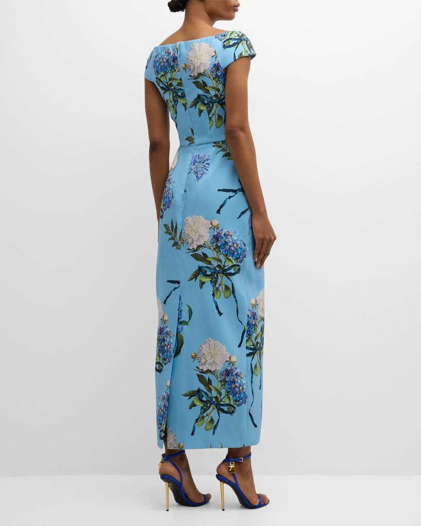 Monique Lhuillier Hydrangea-Print Cap-Sleeve Faille Column Gown 6