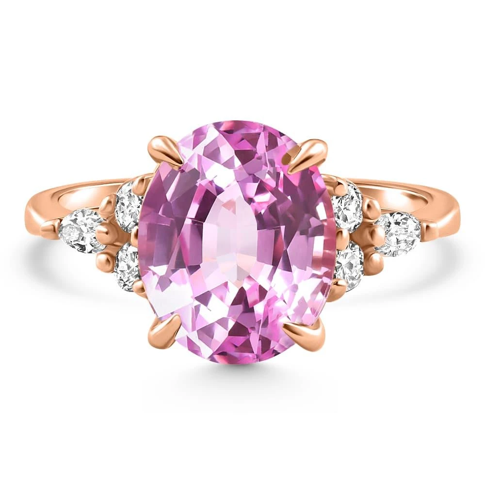 Pompeii3 5Ct TW Oval Pink Sapphire 
Diamong Ring 14k Rose Gold Lab Grown Size: 7