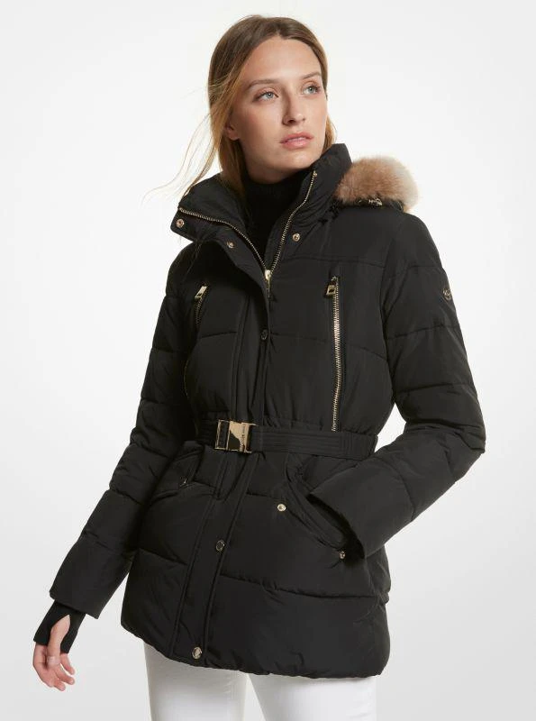 Michael Kors Faux Fur Trim Quilted Belted Puffer Jacket 1