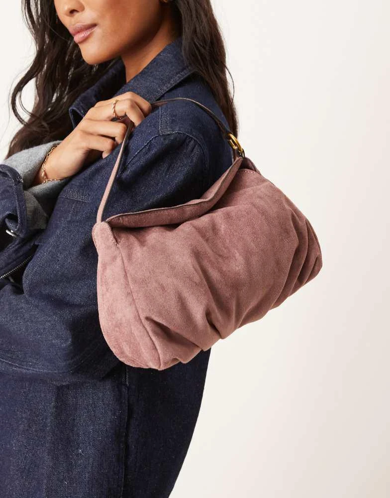 ASOS ASOS DESIGN faux suede shoulder bag with fold over flap detail in mauve 4
