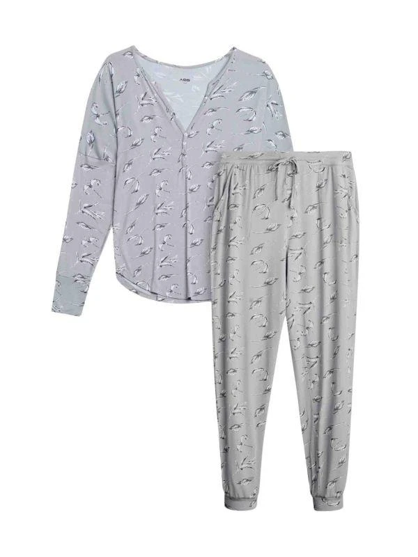 AQS 2-Piece Feather-Print Shirt & Pants Pajama Set 1