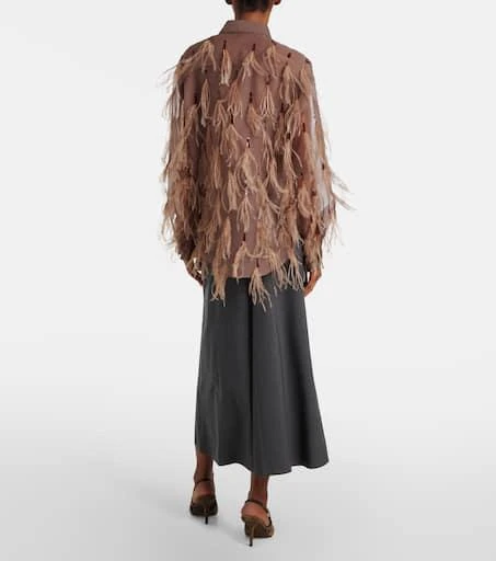 Brunello Cucinelli Feather-trimmed silk organza shirt 3