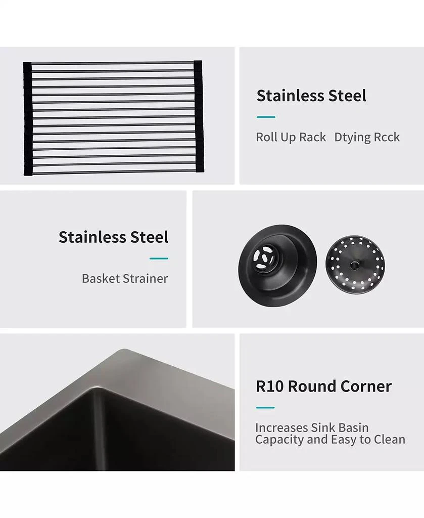 Flynama huluwat 28x22x10inch Gunmetal Black Kitchen Sink Drop In Topmount Stainless Steel 16 Gauge 6