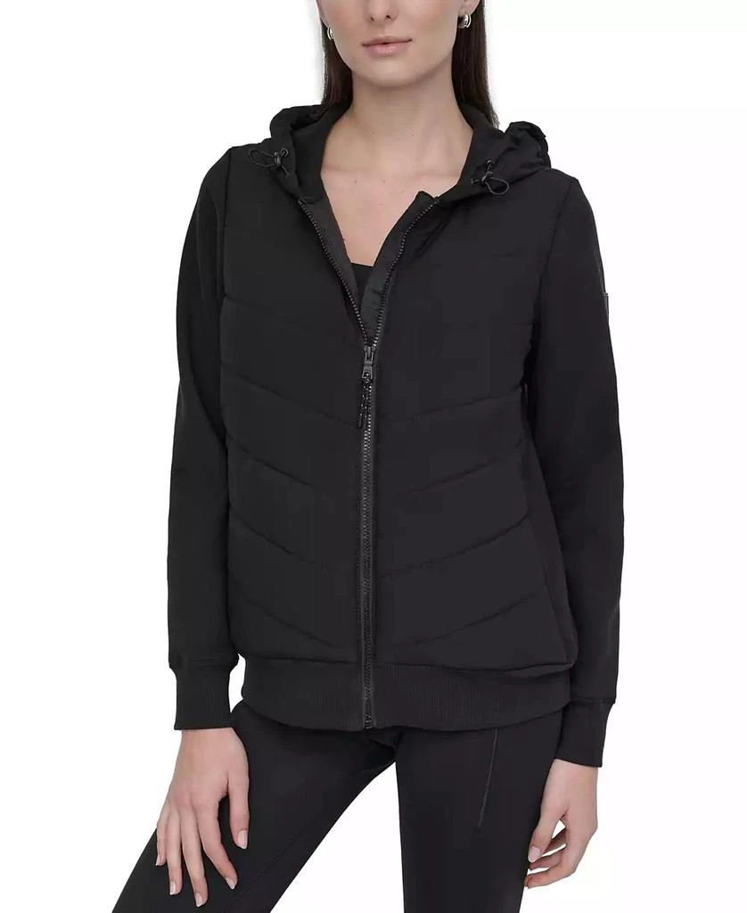 DKNY Women's Lightweight Hybrid Full-Zip Hooded Jacket