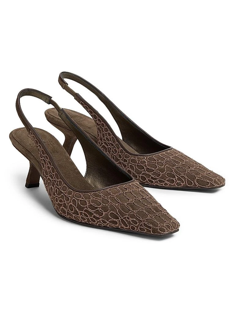 Brunello Cucinelli Monili-Embroidered Suede Slingback Pumps 2