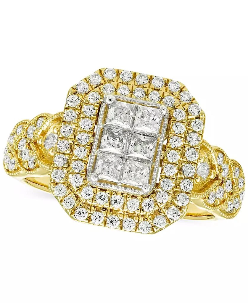 Macy
s Diamond Emerald Shaped Double Halo Cluster Ring (1 ct. t.w.) in 14k Two-Tone Gold