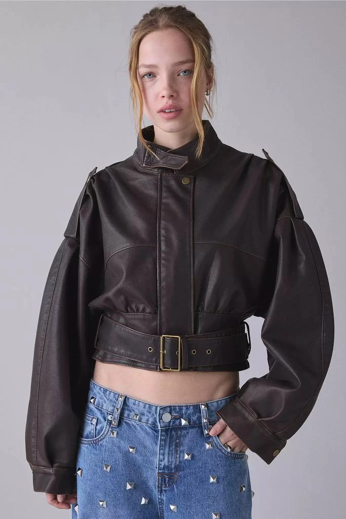 Lioness Lioness Gigi Belted Faux Leather Bomber Jacket