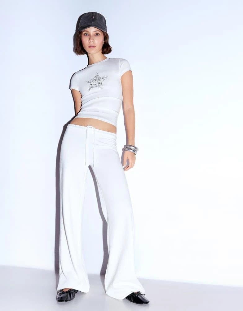Bershka Bershka Plush trousers with studs in white 2