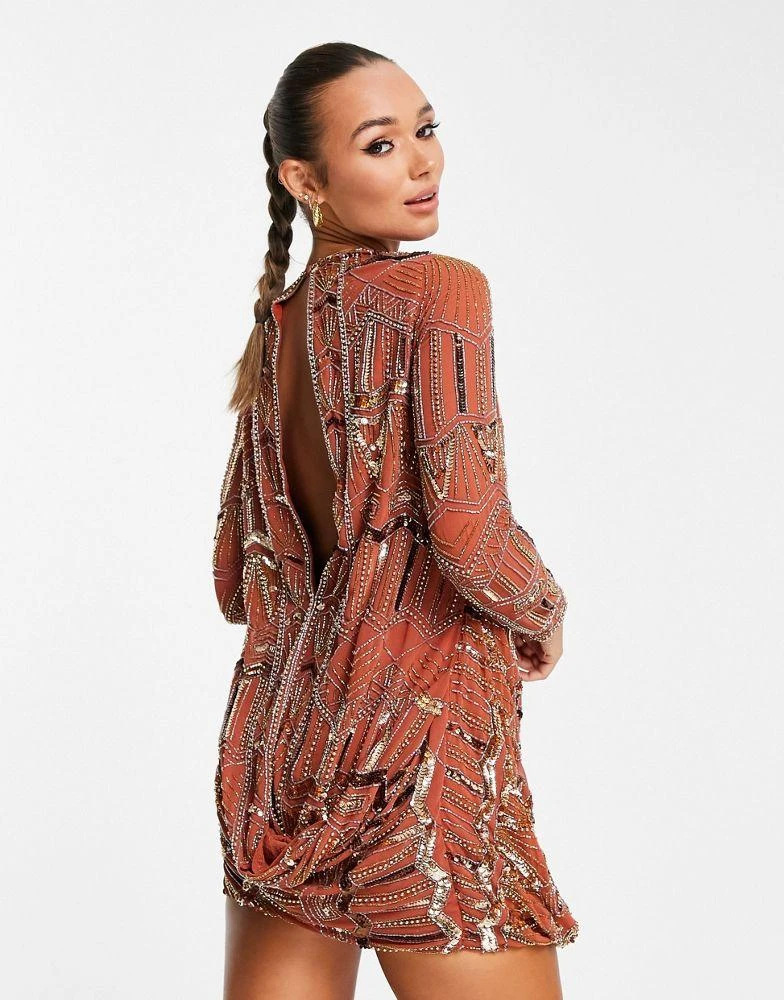 ASOS ASOS DESIGN embellished shift mini dress with drape front detail in rust 2