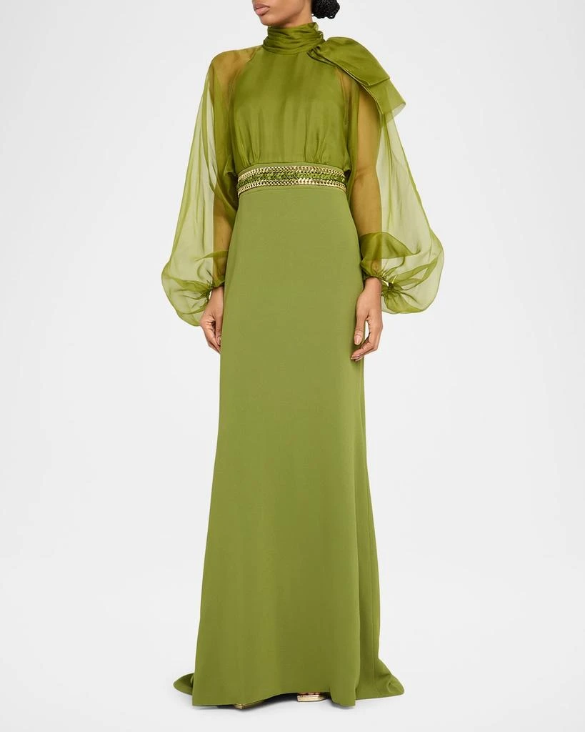 Pamella Roland Balloon-Sleeve Organza And Crepe Trumpet Gown 2