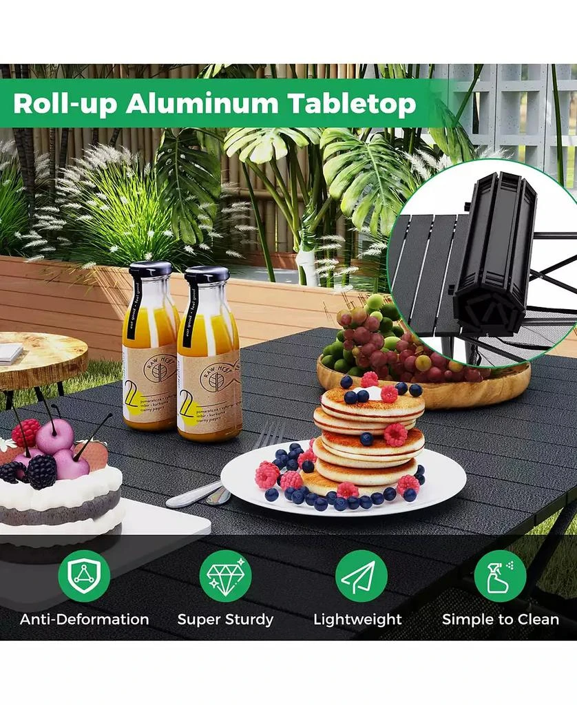 Mecale Folding Patio Camping Table with Roll-Up Top and Mesh Storage Basket, Portable 8