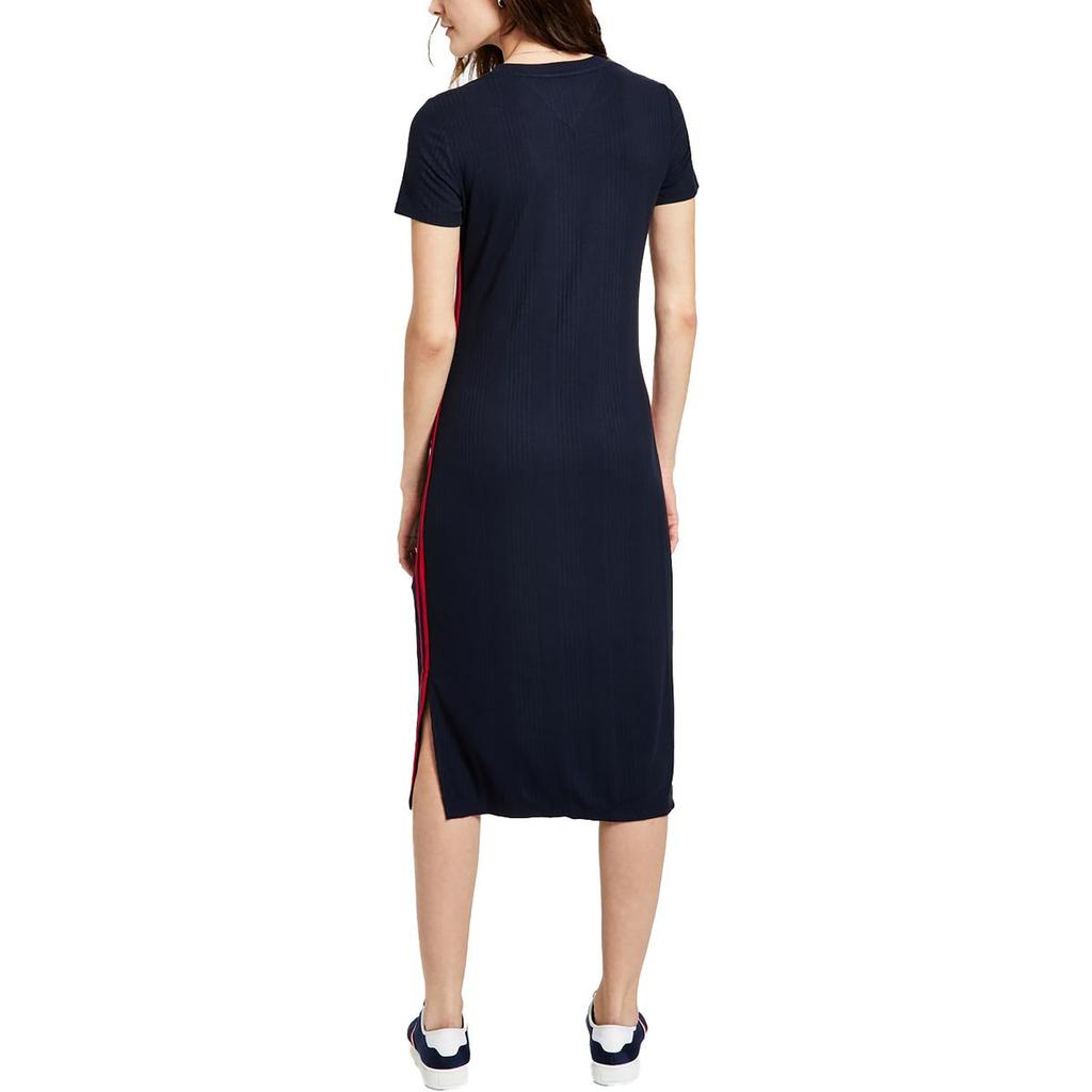 Tommy Jeans Womens Striped Ribbed Knit T-Shirt Dress