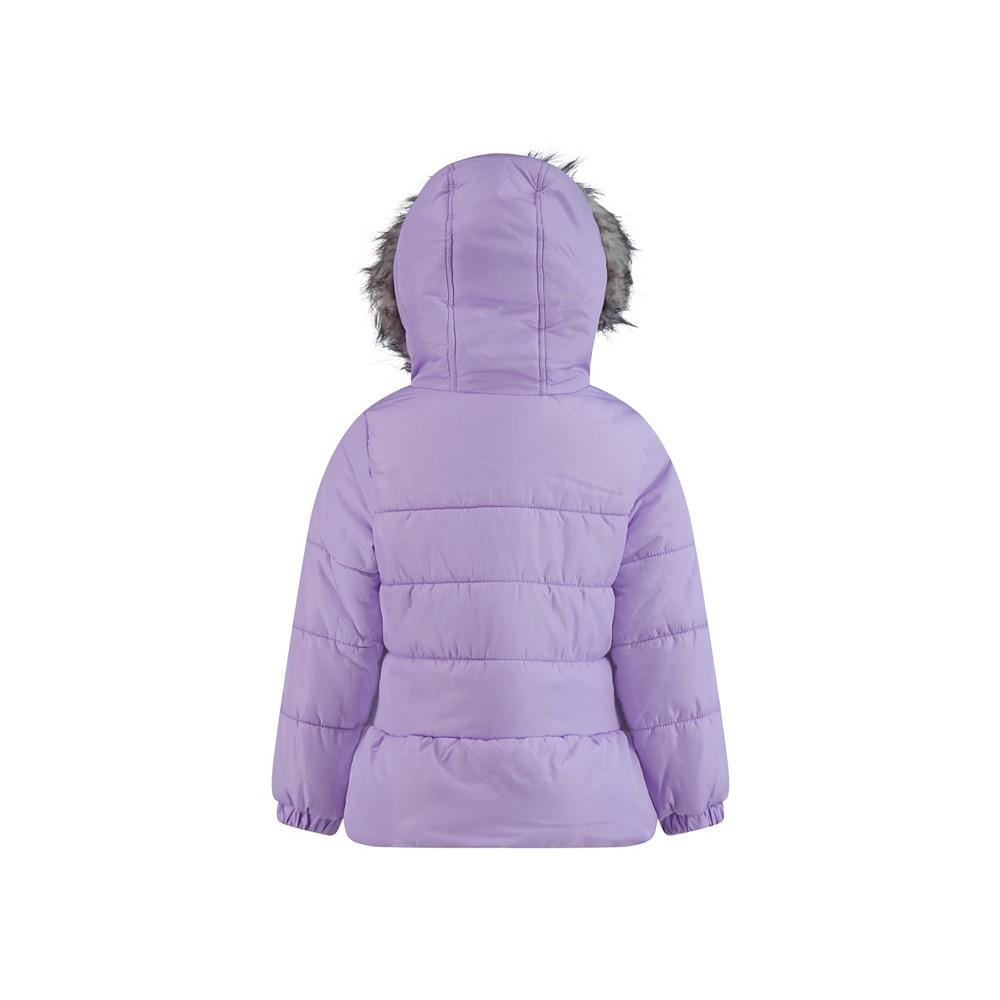 Weathertamer Toddler Girls Solid with Faux Fur Trim Jacket and Fleece Beanie Set