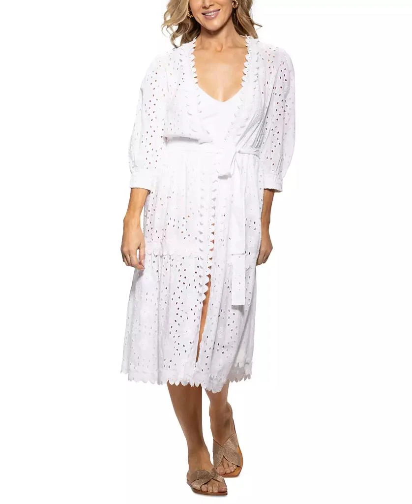 Dotti Women's Cotton Eyelet Open-Front Cover-Up Kimono 1
