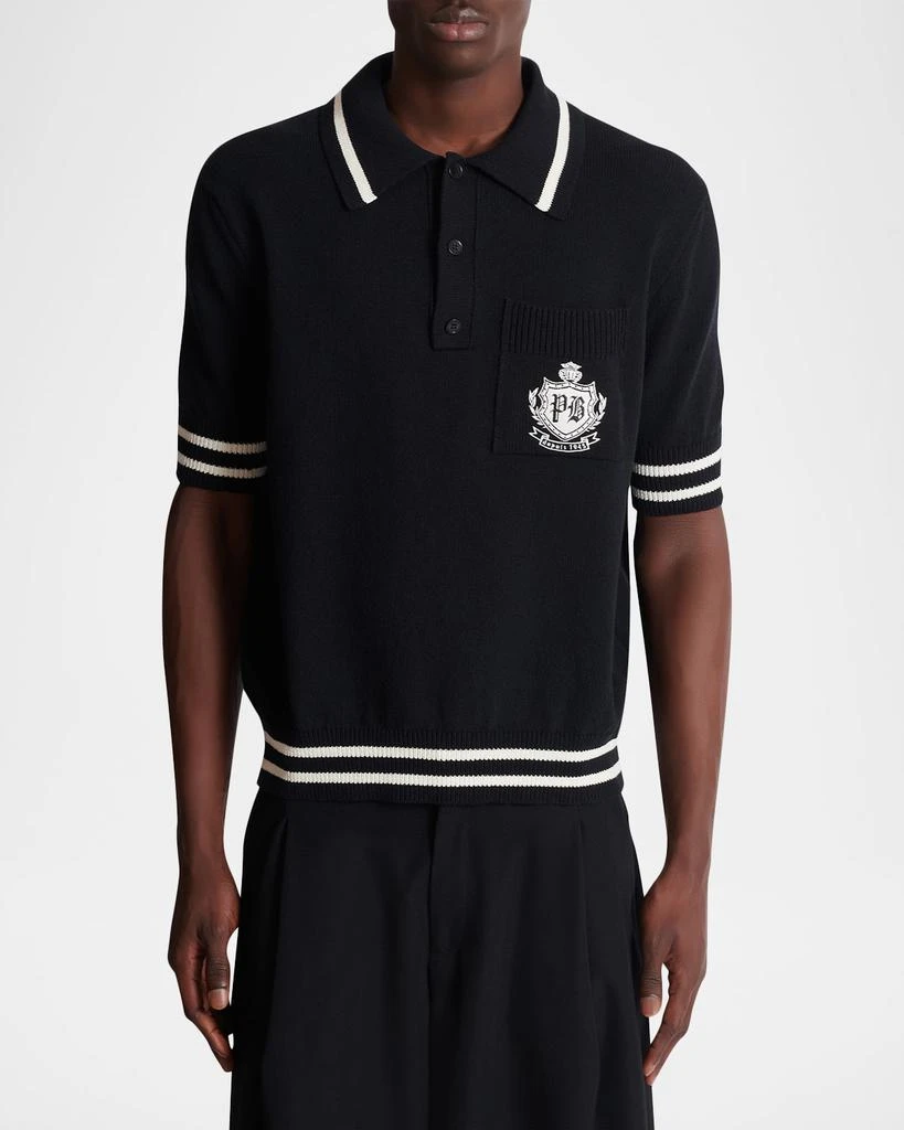 Balmain Men
s College Emblem Pocket Knit Polo Shirt 4