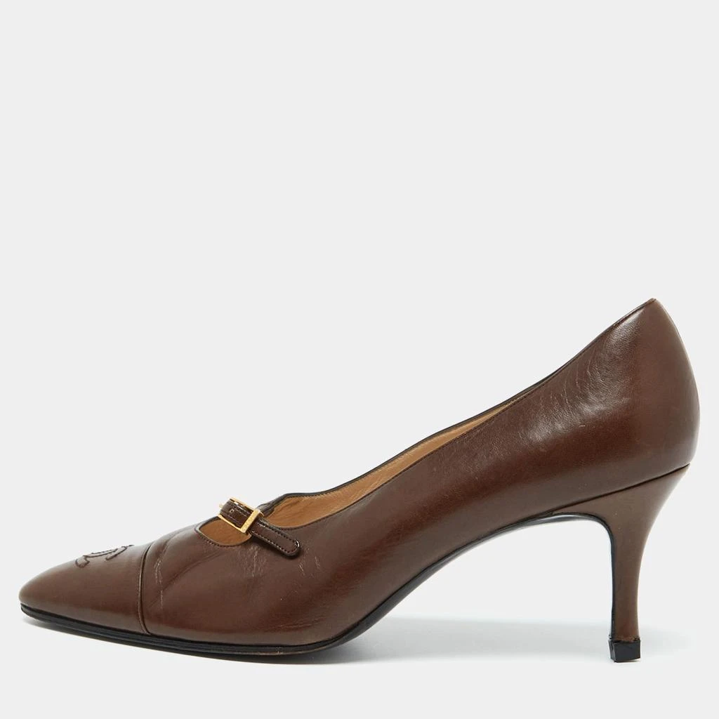 Chanel Chanel Brown Leather CC Cap Toe Pumps Size 39.5 1
