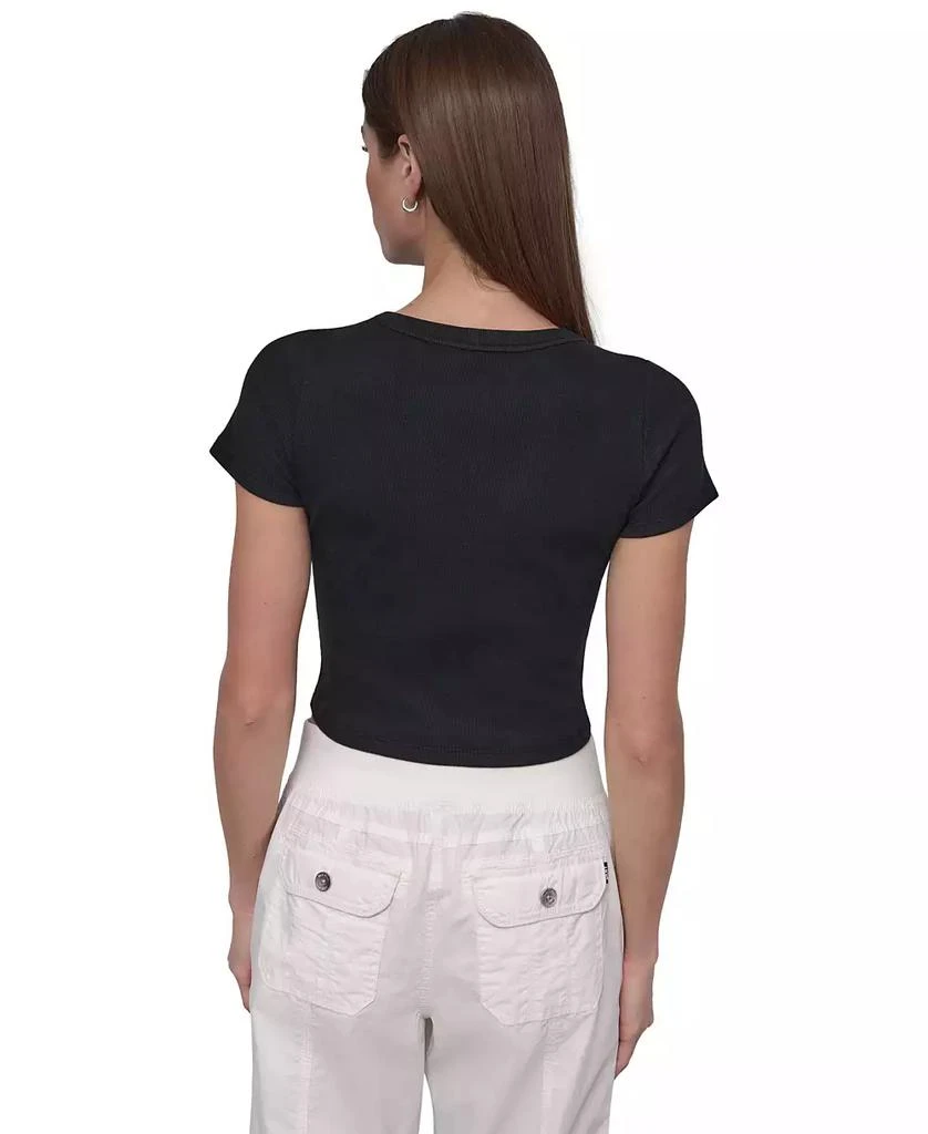 DKNY Sport Women's Ribbed Notched-Neck Cropped T-Shirt 2