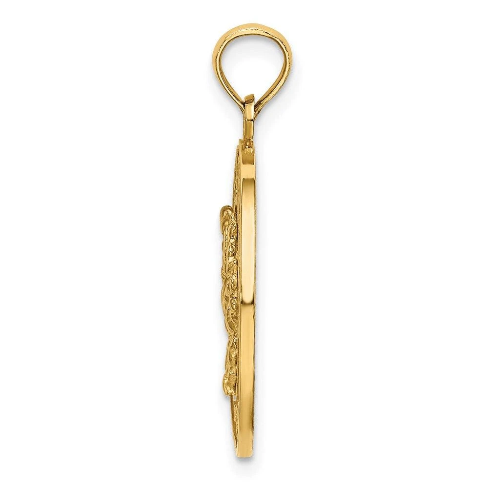 Diamond2Deal 14k Yellow Gold TURKS AND CAICOS Circle with Crab Charm Pendant 2