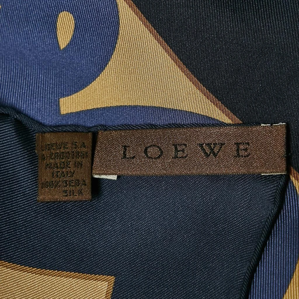 Loewe Loewe Navy Blue & Gold Logo Printed Silk Square Scarf 4