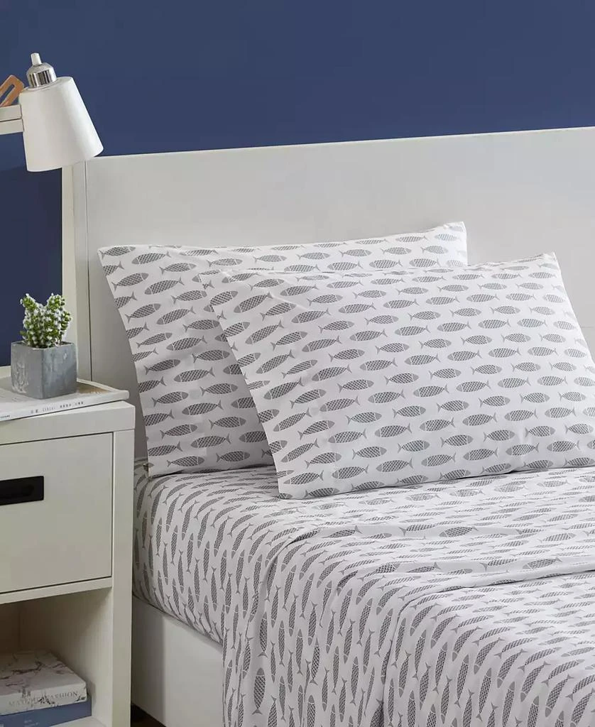 Nautica Woodblock Fish Cotton Percale 4-Piece Sheet Set 2