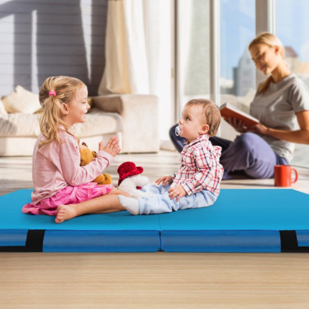 Hivvago 4ft x 4ft x 4in Bi-Folding Gymnastic Tumbling Mat with Handles and Cover-Blue