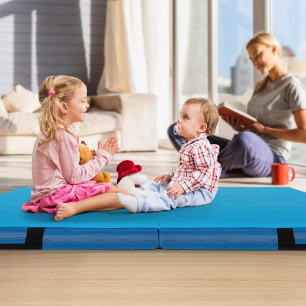 Hivvago 4ft x 4ft x 4in Bi-Folding Gymnastic Tumbling Mat with Handles and Cover-Blue 1