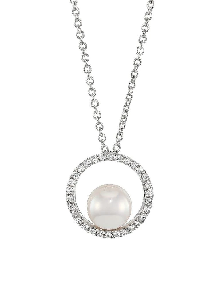 Mikimoto Japan 18K White Gold, 7MM White Cultured Akoya Pearl & Diamond Pendant Necklace 1