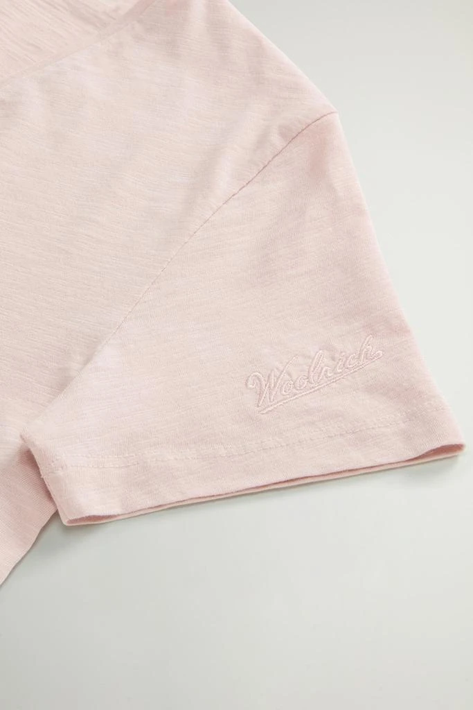 Woolrich Pure Cotton Slub T-Shirt with V-Neck - Women - Pink 7