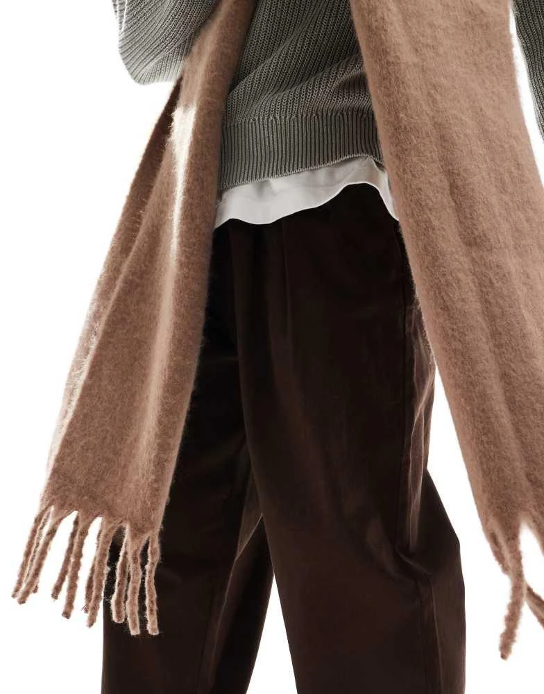 ASOS ASOS DESIGN fluffy blanket scarf in brown 3
