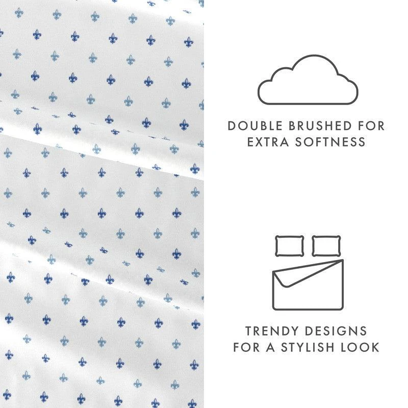 IENJOY HOME Lily Navy Pattern Sheet Set Ultra Soft Microfiber Bedding, Queen 4