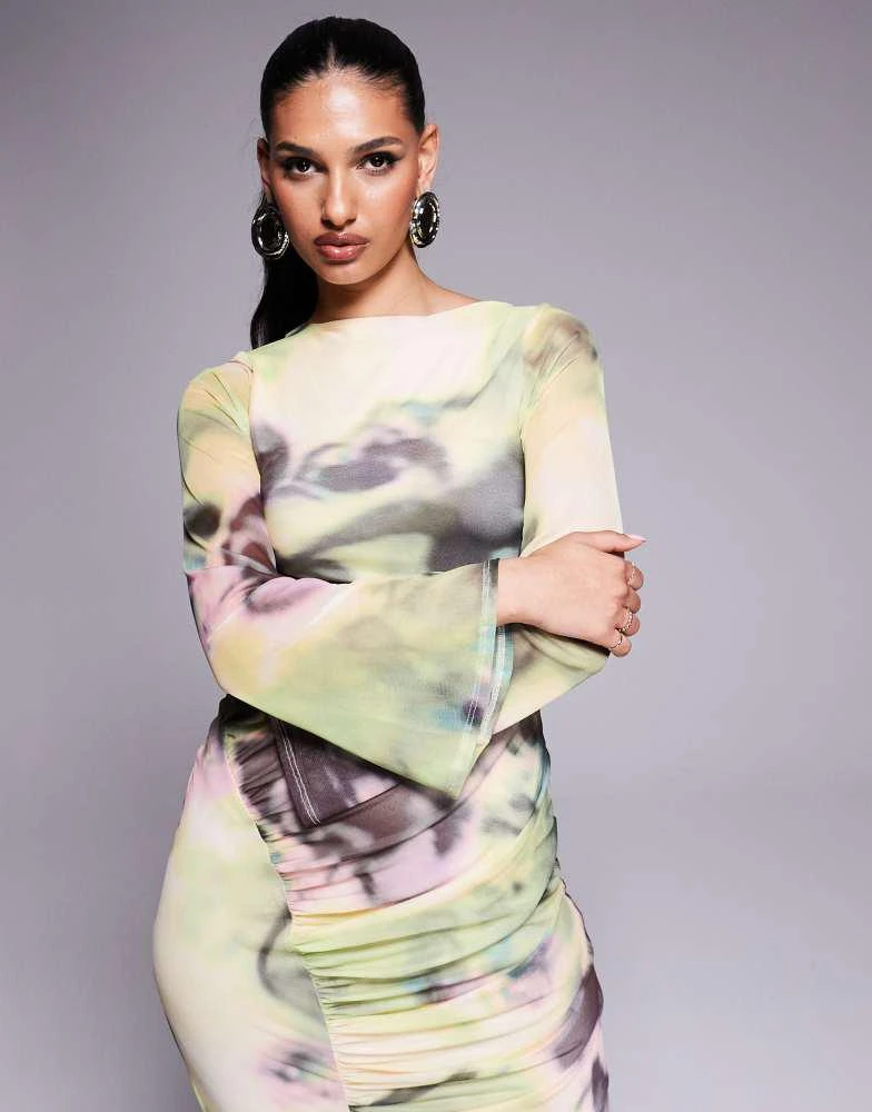 green emerald velvet dress Reversible Print Mesh Dress in Brown & Yellow Green Xs/S