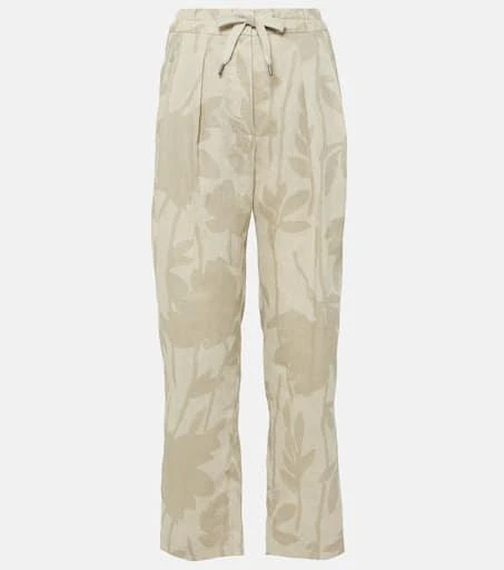 Brunello Cucinelli Printed linen tapered pants 1