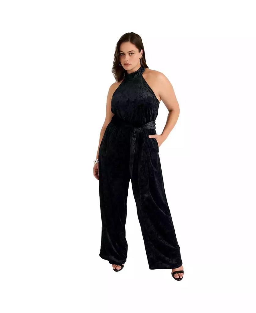 June & Vie June + Vie Women's June + Vie Crushed Velvet Halterneck Jumpsuit