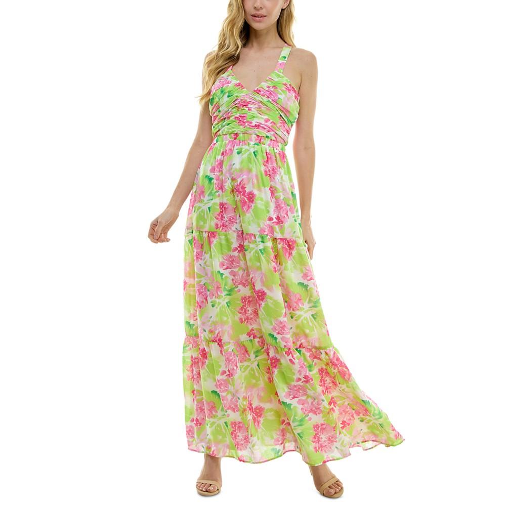 City Studios Juniors' Floral Print Sleeveless Tiered Maxi Dress