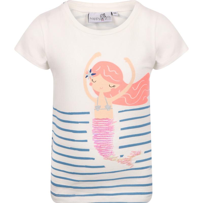 Happy Girls Mermaid sequins detailing striped t shirt in white and blue