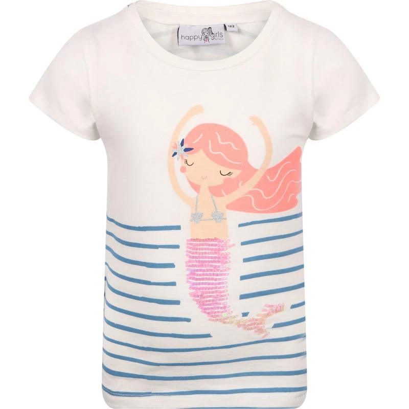 Happy Girls Mermaid sequins detailing striped t shirt in white and blue 1