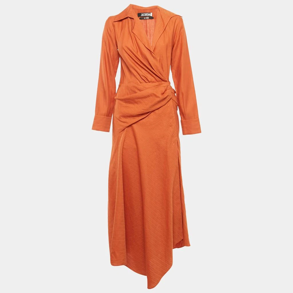 Jacquemus Jacquemus Orange Linen Blend Le Souk Wrap Dress M 1