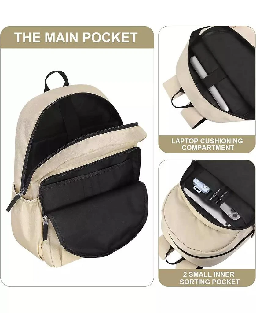 Wosofe 15.6 inch Basic Backpack for Men, Travel Backpack Carry on, Water Resistant School Backpacks for Teens, College Back Pack Bookbag for Boys Girls, Work Backpacks for Women(Beige) 4
