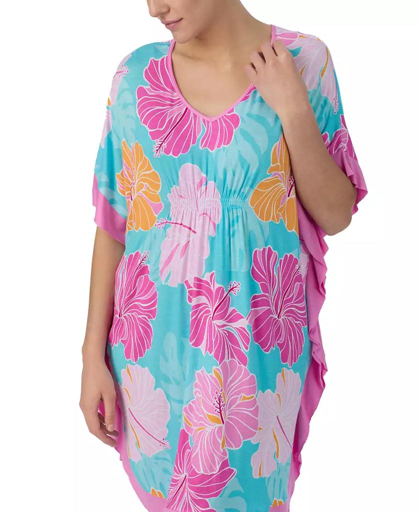 Ellen Tracy Women's Short Floral V-Neck Sleep Caftan