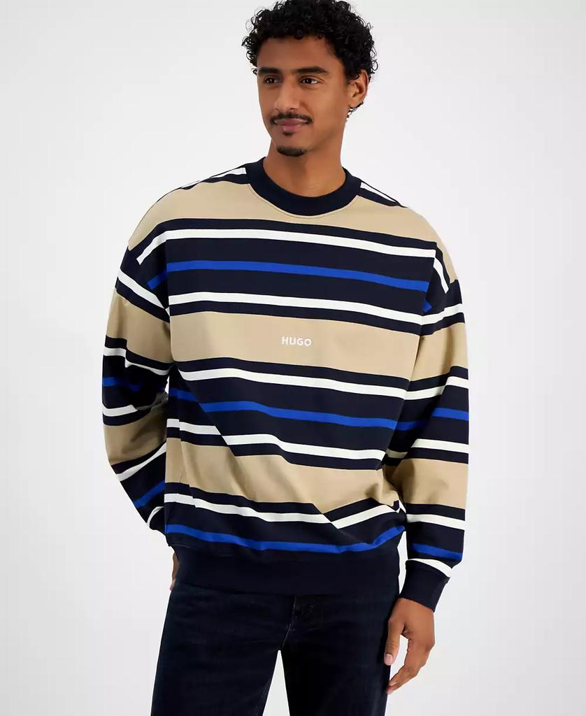 Hugo Boss Men s Nocusery Striped Long Sleeve Crewneck Sweater Dark Blue Beige S Knitwear Free Shipping BeyondStyle