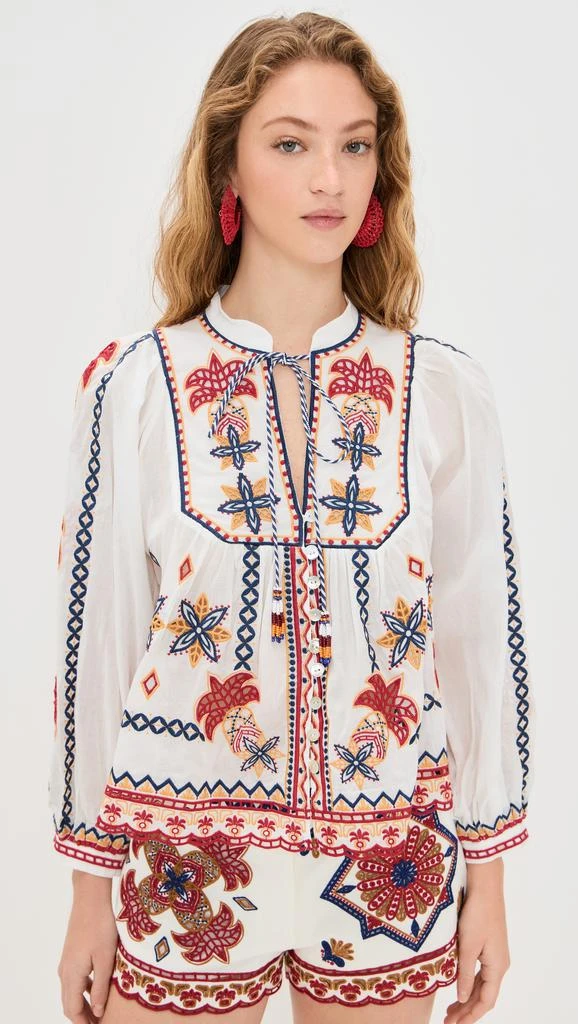 Farm Rio Marys Tiles Off White Embroidered Blouse 6