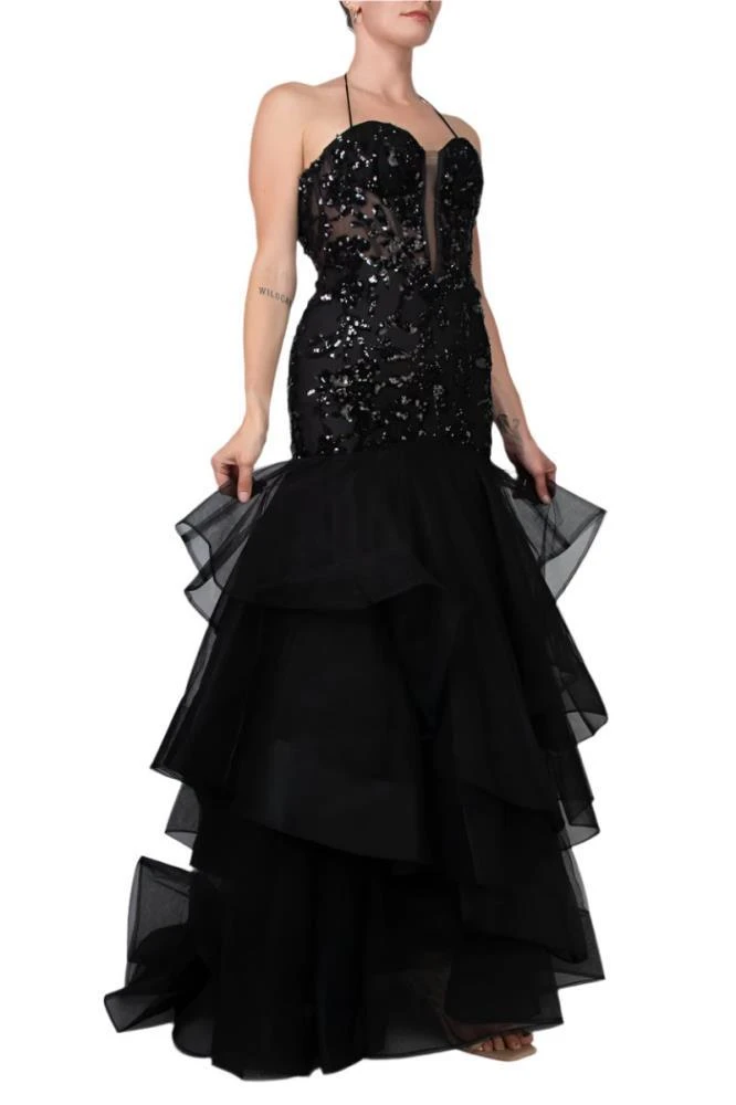 TRUEDAMES Embroidered Plunging Neckline Gown 2